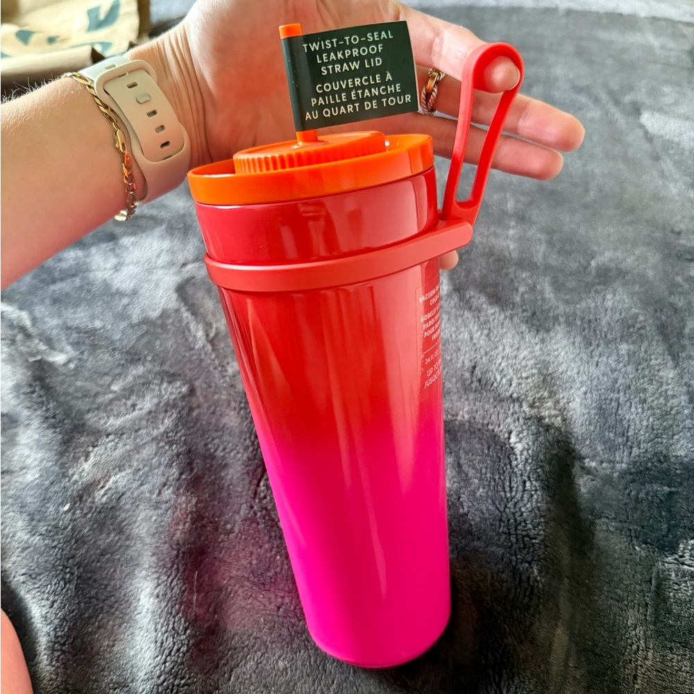 NWT Starbucks 2025 Neon Pink Orange Sunset SS Carry Loop Leak Proof 24 ozTumbler